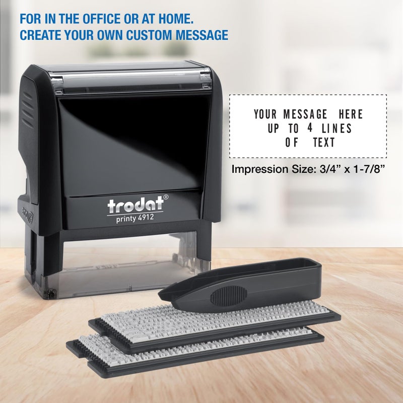 Trodat Printy 4912 Self Inking Do it Yourself (DIY) 4 line Personalized Custom Message or Address Stamp kit with Black Ink, Impression Size: 3/4â€ x 1-7/8â€ inch (Black) - Image 3